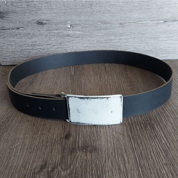 FosterWeld Black Leather Belt With Rectangular Shaped Distressed Buckle XL (36) - Picture 1 of 7
